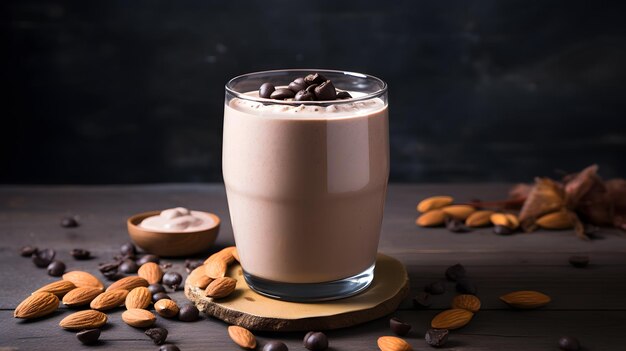 Smoothie with chocolate milk almonds cinnamon and