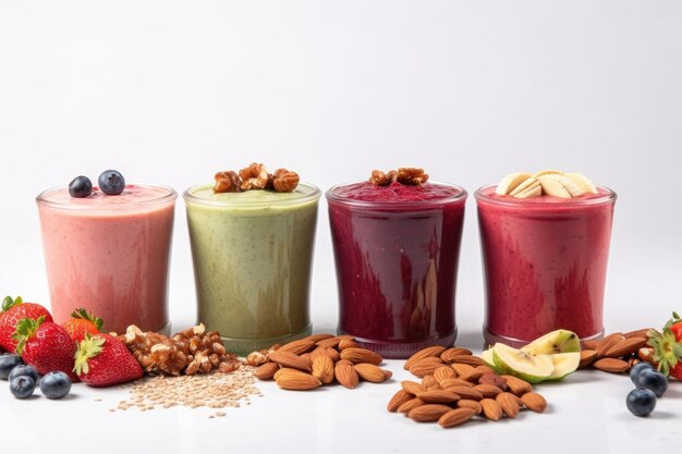 Smoothie with fruits nuts and seeds on white background created with generative ai