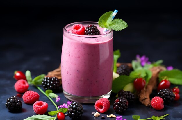 Photo smoothies and fruits for breakfast generative ai