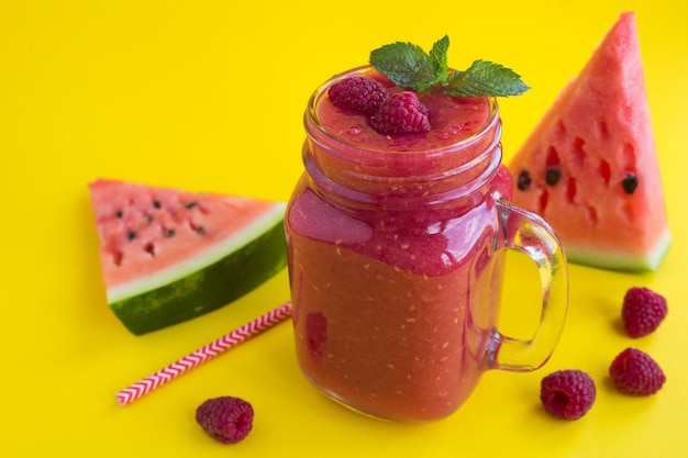 Smoothies made with watermelon and raspberries