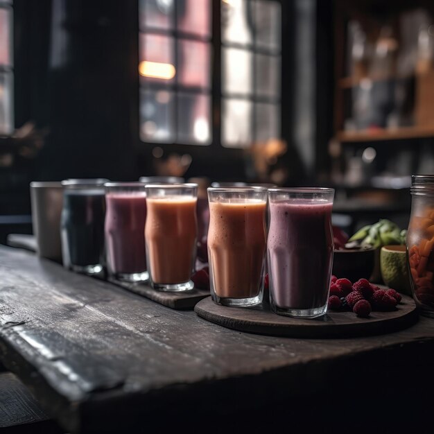 Photo smoothies on stone in rustic pub generative ai