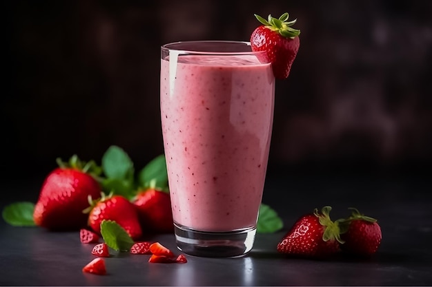 Smoothies strawberry in dark background Ai generated Ai generated