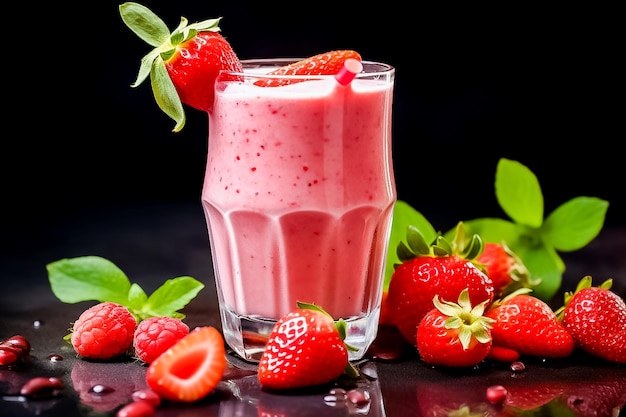 Smoothies strawberry in dark background Ai generated Ai generated
