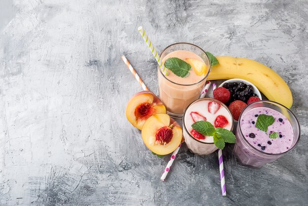 Smoothies with berries and fruits