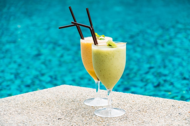 Smoothies with pool background