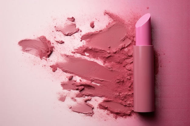 빈 테두리가 있는 번진 분홍색 립스틱