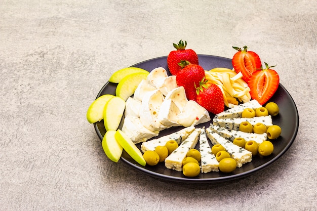 Snack assorted cheeses plate