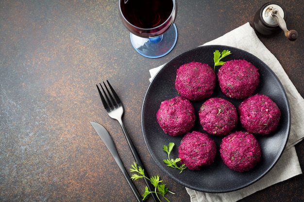 Snack of beet and cabbage with walnut and cilantro