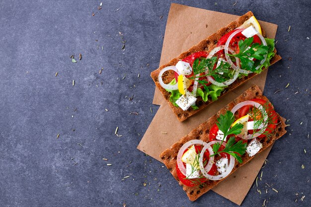 Snack Bread and fitness eating with vegetables