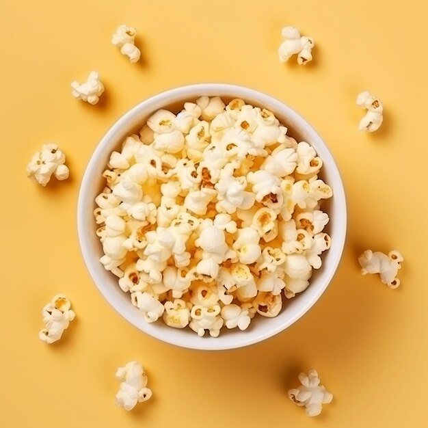 Snack ensemble topview of fresh popcorn with rusks and chips on light background