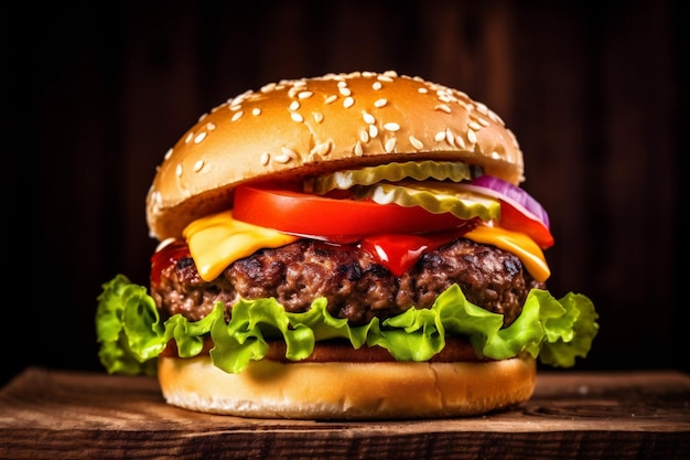 Snack eten vlees hamburger hamburger snel sandwich vet snel rundvlees Generatieve AI