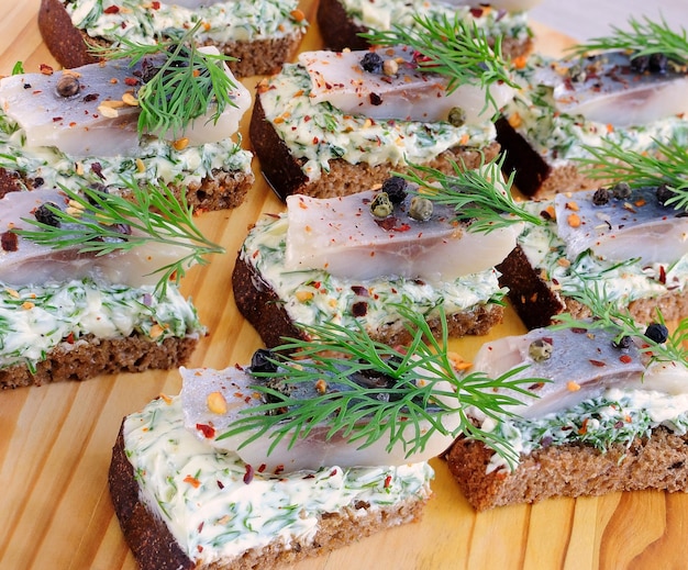 Snack rye bread and herring