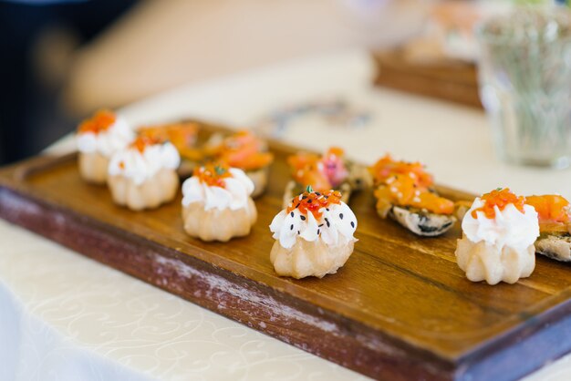 Snacks on the buffet table. Catering on the buffet