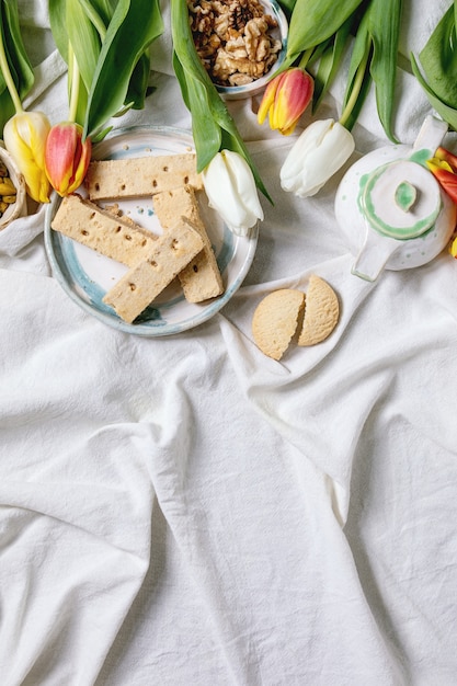 Snacks en tulpen