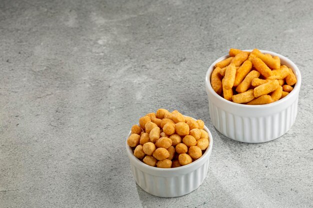 Snacks in ramekin on the table