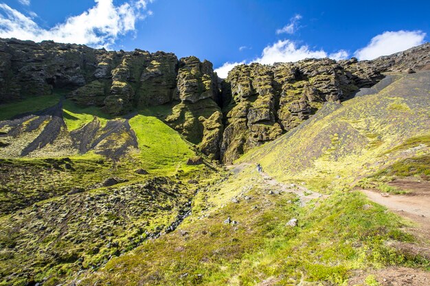 Snaefellsnes, beautiful path to walk for 20 minutes in summer\
to a cave in the peninsula. iceland