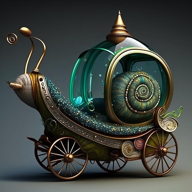 A snail carriage with a snail on the back