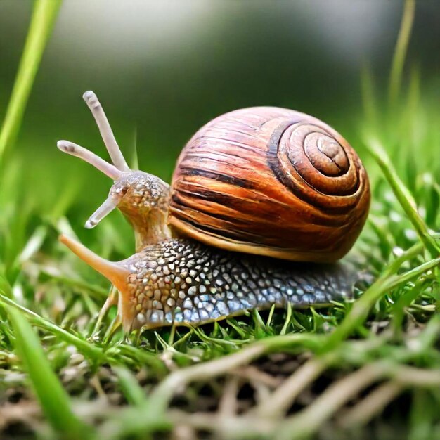 a snail is on the grass and it is a snail