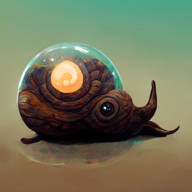 A snail is painted with a glass bowl and the word " the word " on it.