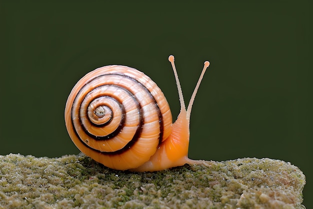 A snail is seen on a green background.