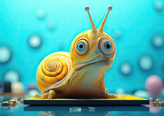 улитка смотрит через желтый экран в стиле гиперреалистичных портретов животных