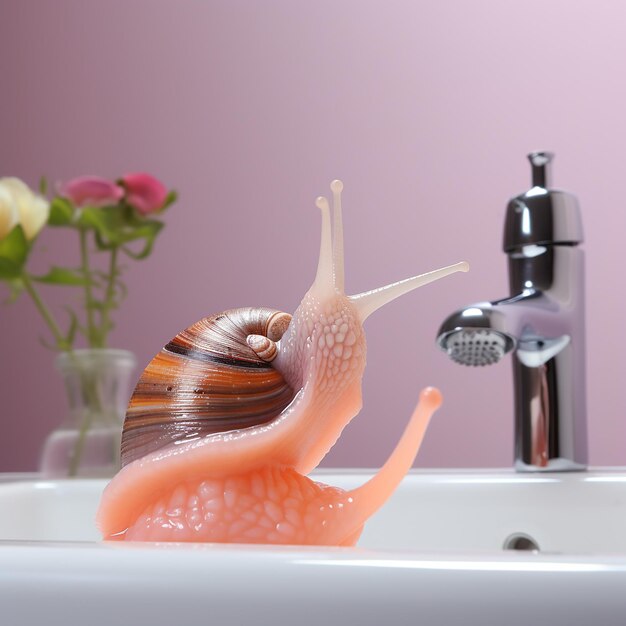 Photo a snail is on a toothbrush in a sink