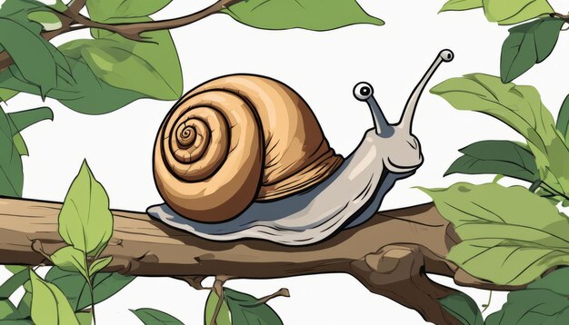 A snail is on a tree branch