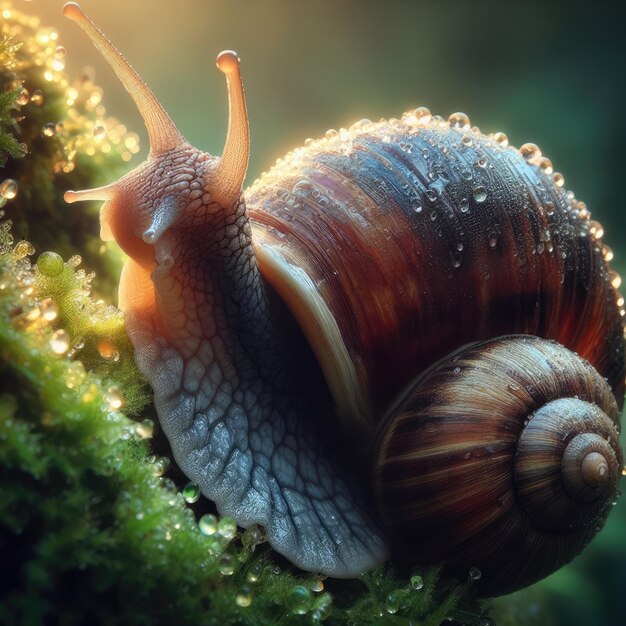 Snail on a leaf macro insect background