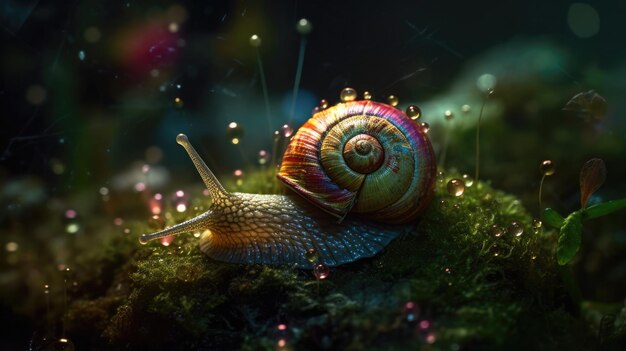 Snail in magical fairy forest