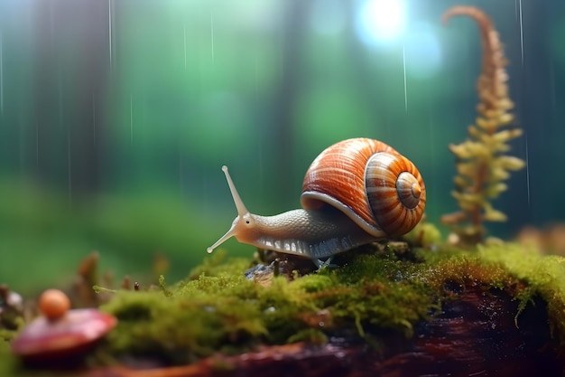 A snail in a mossy forest