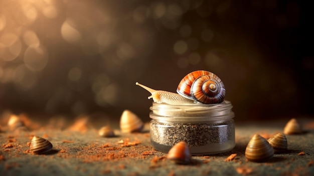 A snail sits on a jar of salt.