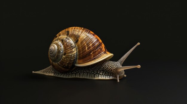 Photo snail in the solid black background