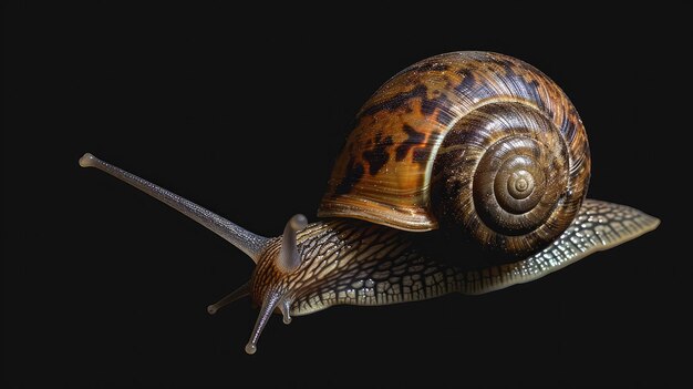 Snail in the solid black background