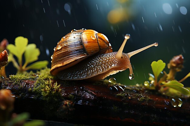 a snail walking on a tree branch