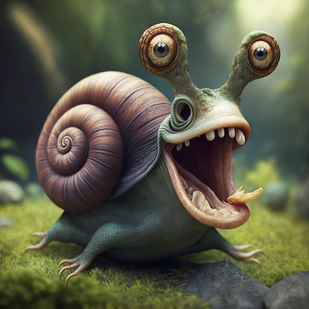 A snail with big eyes is looking at the camera.