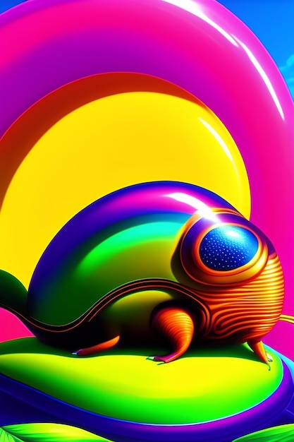 Photo a snail with a colorful shell ai generative illustration