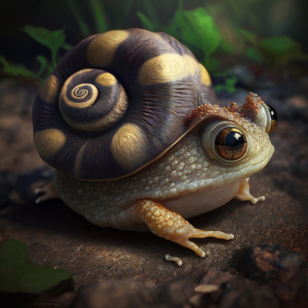 A snail with a snail shell on its back