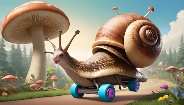 the Snail with a top hat and roller skates