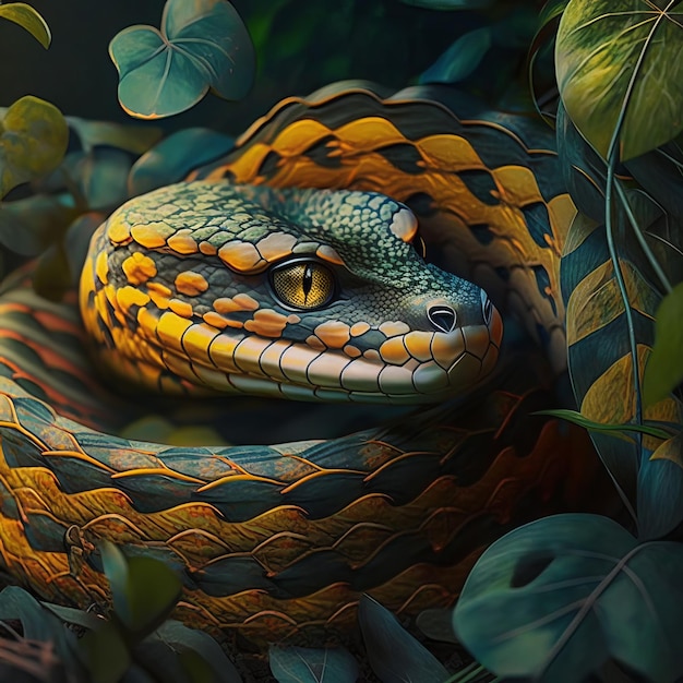 Snake in the clear and green forest