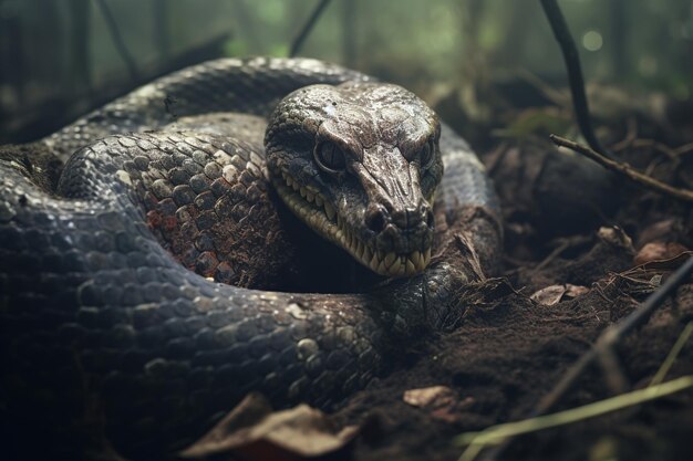 Snake curled up close up