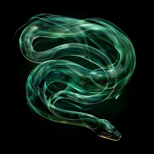 Snake Formed in Swirling Venom Opaque Green Liquid With Gold Background Art Y2K Glowing Concept