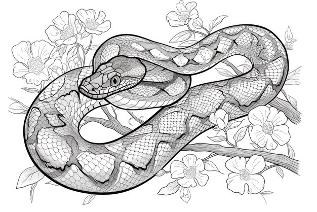 Photo snake illustration on white background coloring book for kids