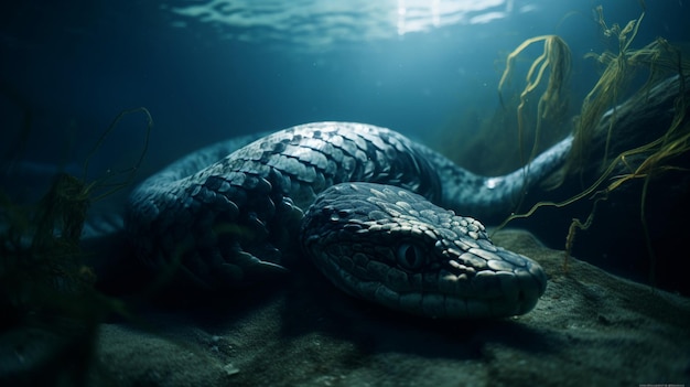 A snake is laying on the surface of the water.