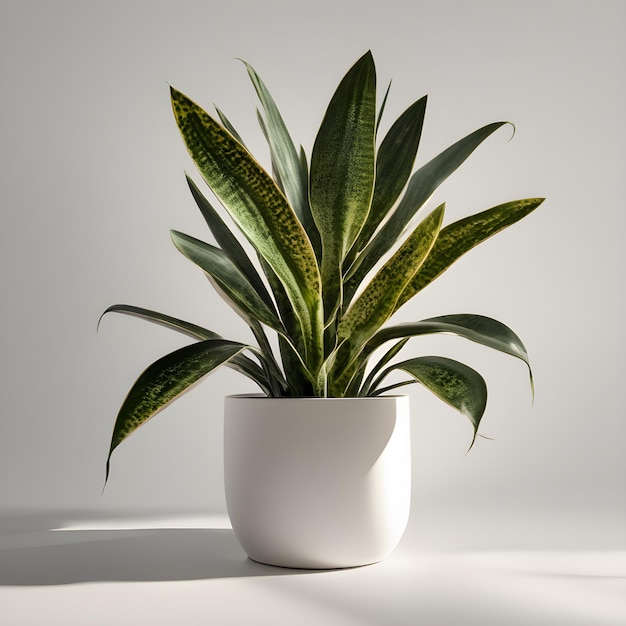 snake plant in a white pot on a table Generative AI