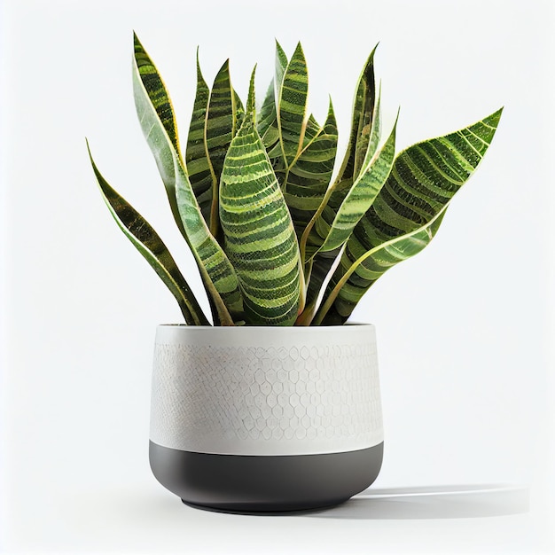 A snake plant in a white pot