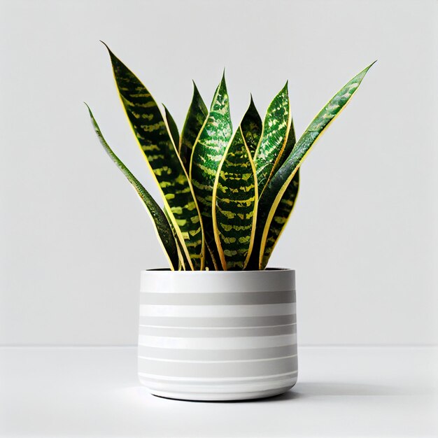 A snake plant in a white pot