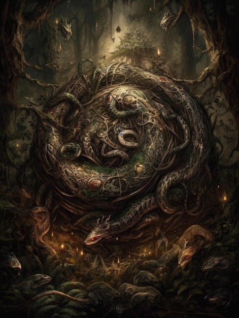 snake queen epic dark fantasy illustration horror landscape magic gathering horror epic atmospheric