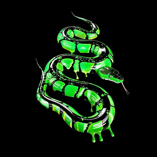 Snake Shaped in Swirling Poison Neon Green Opaque Liquid Wit Background Art Y2K Glowing Concept