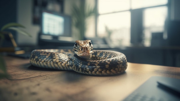 Snake on the table in the office Generative Ai