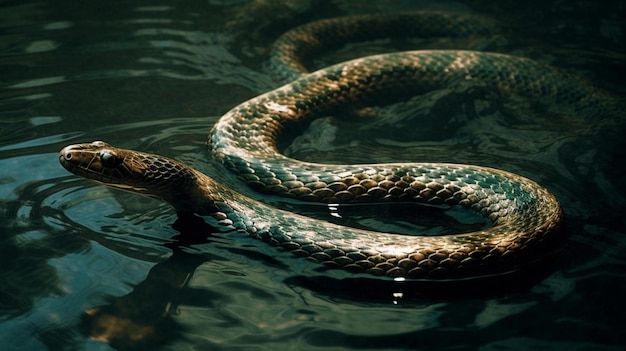 Photo a snake in the water with the word snake on the bottom